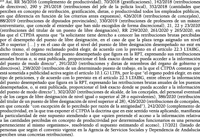 214 As , RR 36 2016 (complemento de productividad), 70 2018 (gratificaciones), 142 2018 (retribuciones de directivos)   