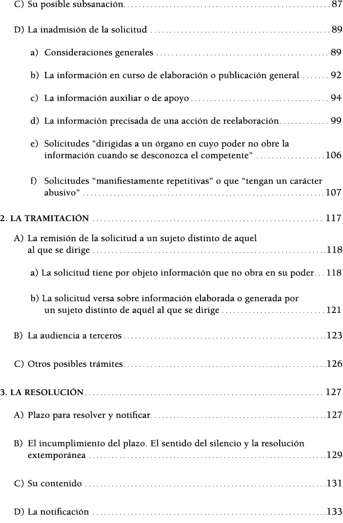 C) Su posible subsanaci n 87 D) La inadmisi n de la solicitud 89 a) Consideraciones generales 89 b) La informaci n en   