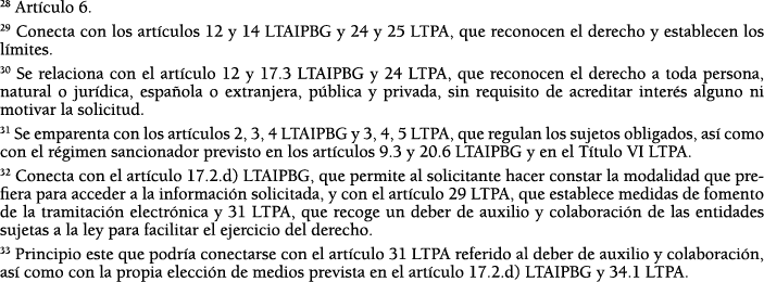28 Art culo 6  29 Conecta con los art culos 12 y 14 LTAIPBG y 24 y 25 LTPA, que reconocen el derecho y establecen los   