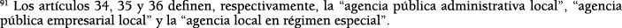 91 Los art culos 34, 35 y 36 definen, respectivamente, la  agencia p blica administrativa local ,  agencia p blica em   